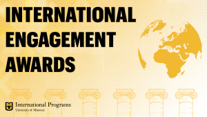 International Engagement Awards graphic with gold outlines of the Columns and a globe.