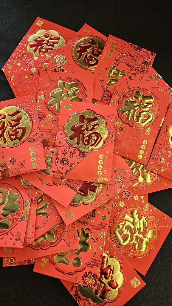 Red envelopes for Lunar New Year.