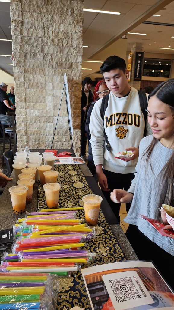 Students enjoy dumplings and boba tea to celebrate Lunar New Year.