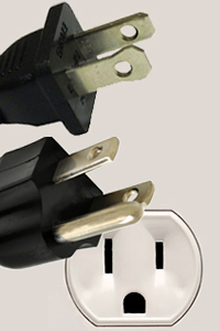 Type A and B plugs with a standard U.S. electrical outlet