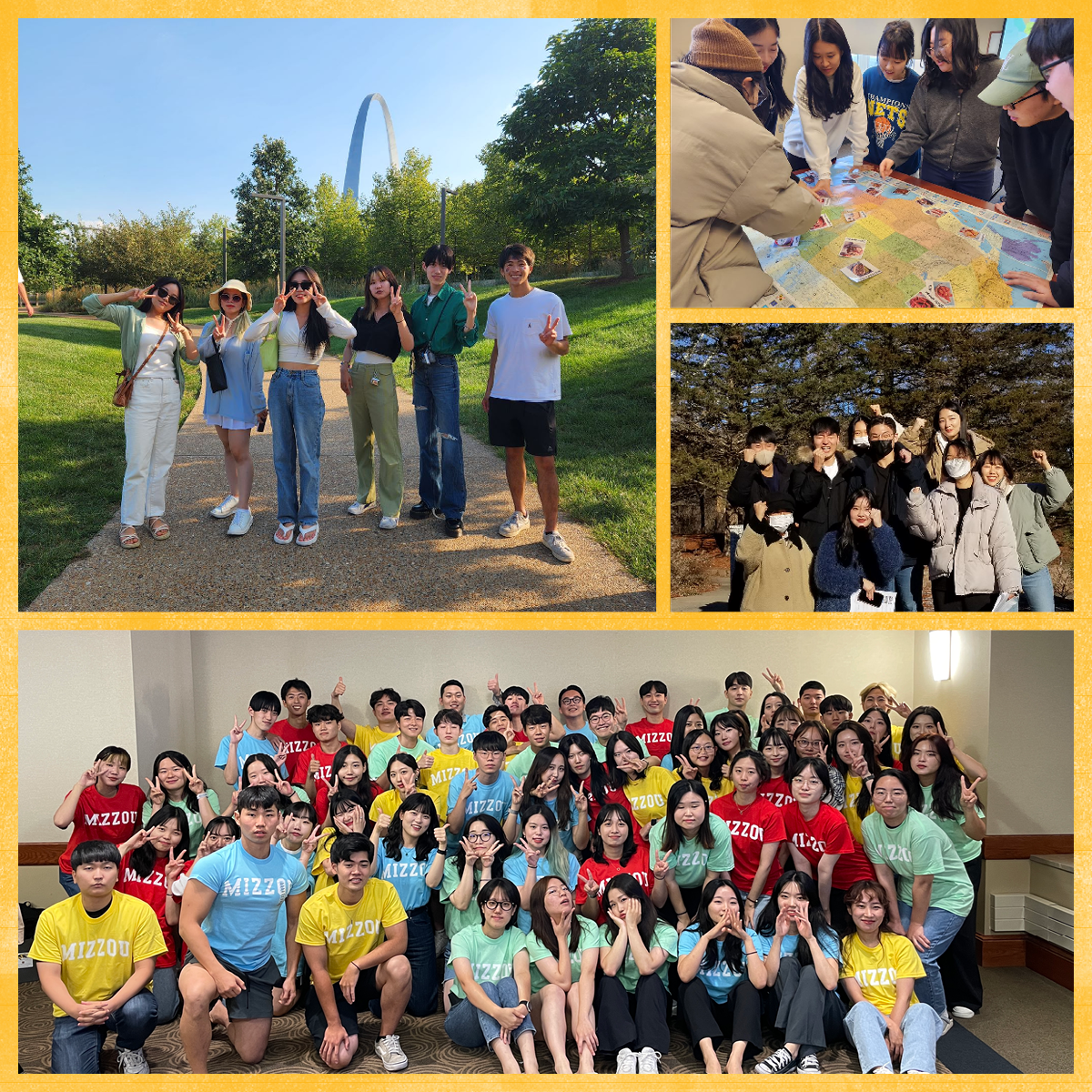 Photo collage shows groups of students participating in program activities.