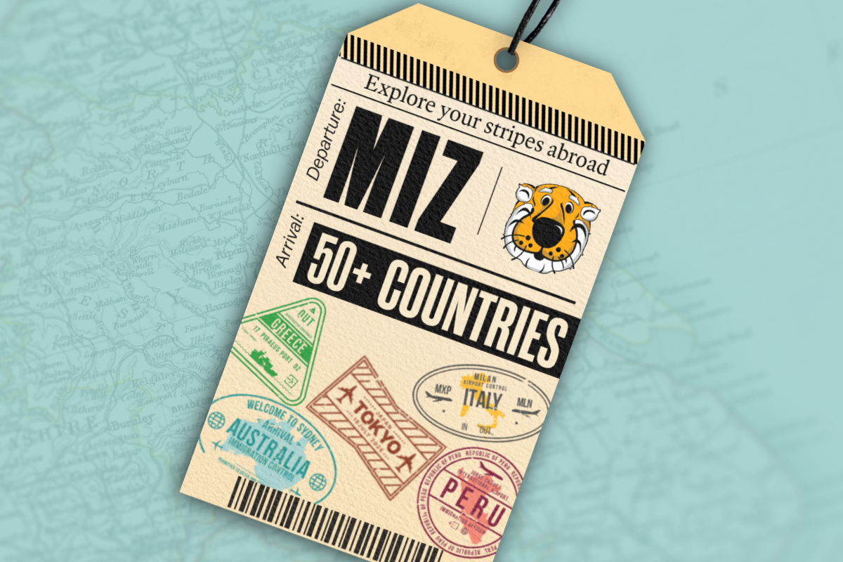Mizzou Abroad Fair luggage tag graphic