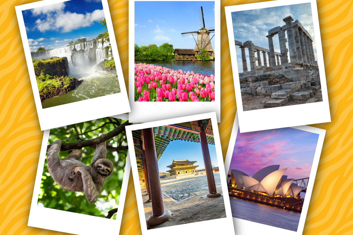 Collage of polaroid photos showing Mizzou students abroad